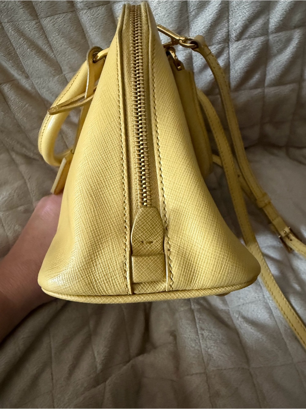PPRADA Small Double Top-Handle Satchel/Crossbody in Yellow Saffiano Leather - Picture 10 of 16